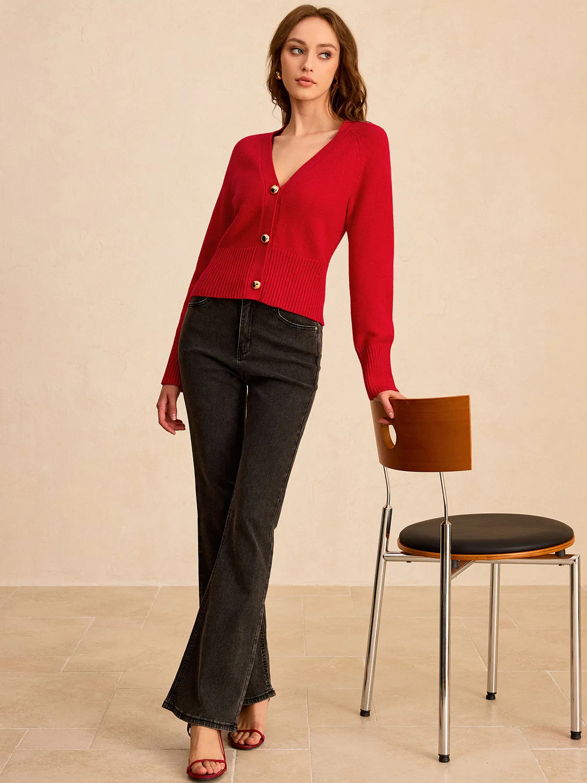 V-Neck Button-Front Knit Cardigan sold by COMMENSE product image thumbnail 3