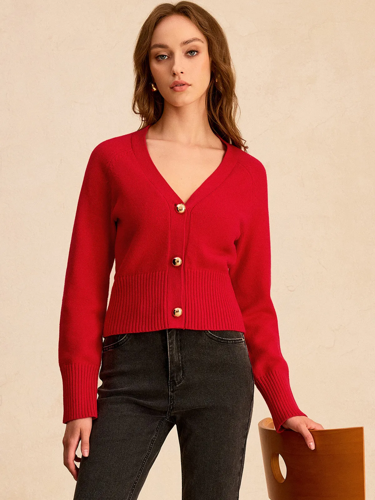 V-Neck Button-Front Knit Cardigan sold by COMMENSE product image thumbnail 4