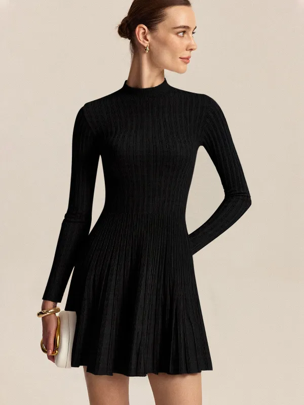 Mock Neck Flared Sweater Dress sold by COMMENSE