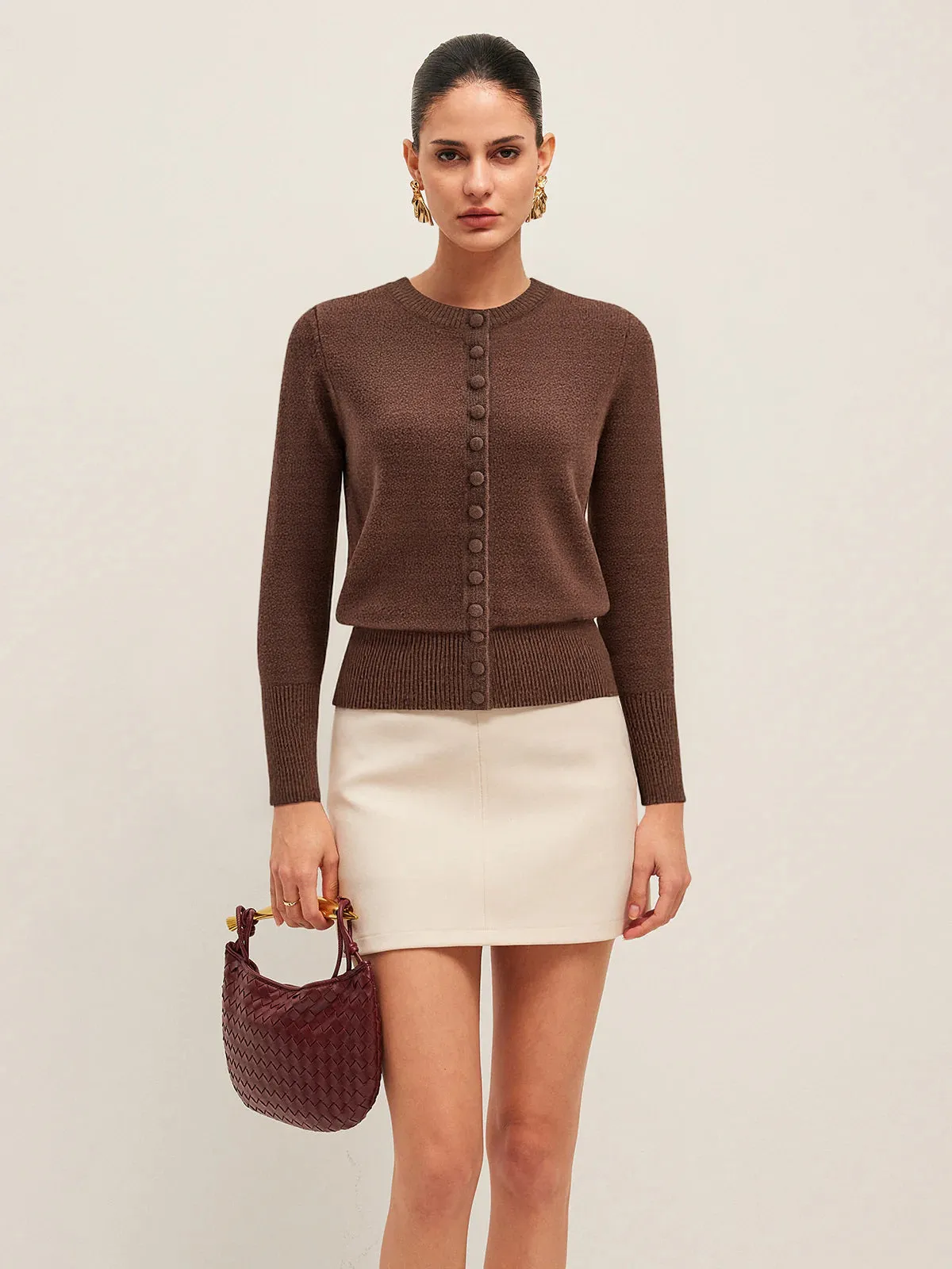 Crew Neck Button-Front Knit Cardigan sold by COMMENSE