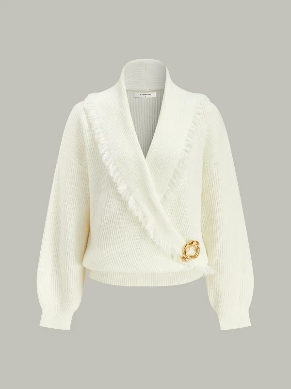 Wrap Fringe Wool Blend Sweater sold by COMMENSE