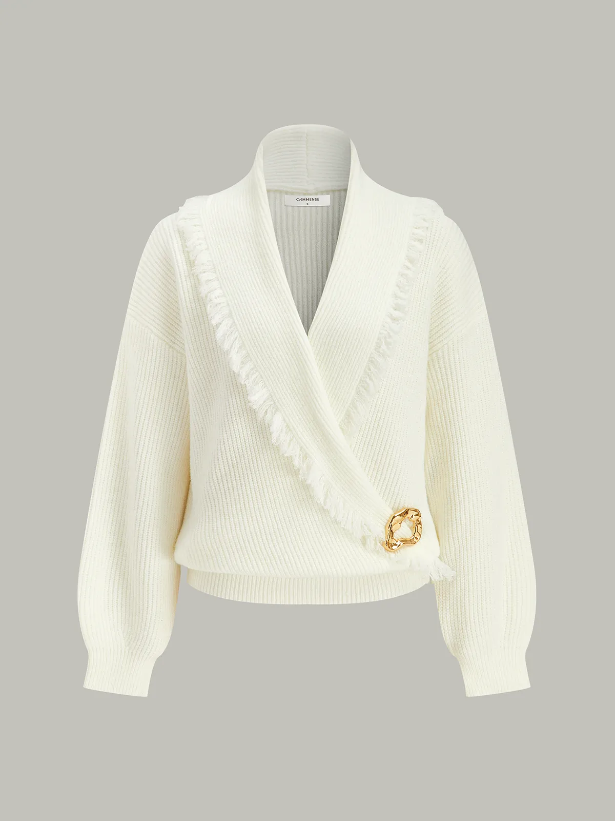 Wrap Fringe Wool Blend Sweater sold by COMMENSE