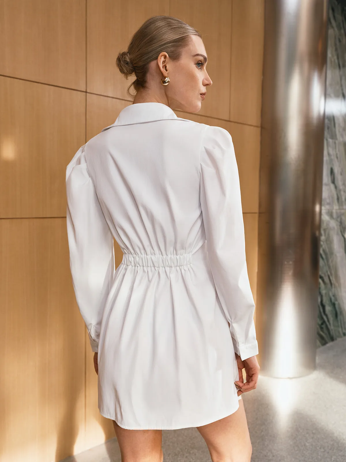 Puffed Sleeve Shirt Mini Dress without Belt sold by COMMENSE product image thumbnail 4