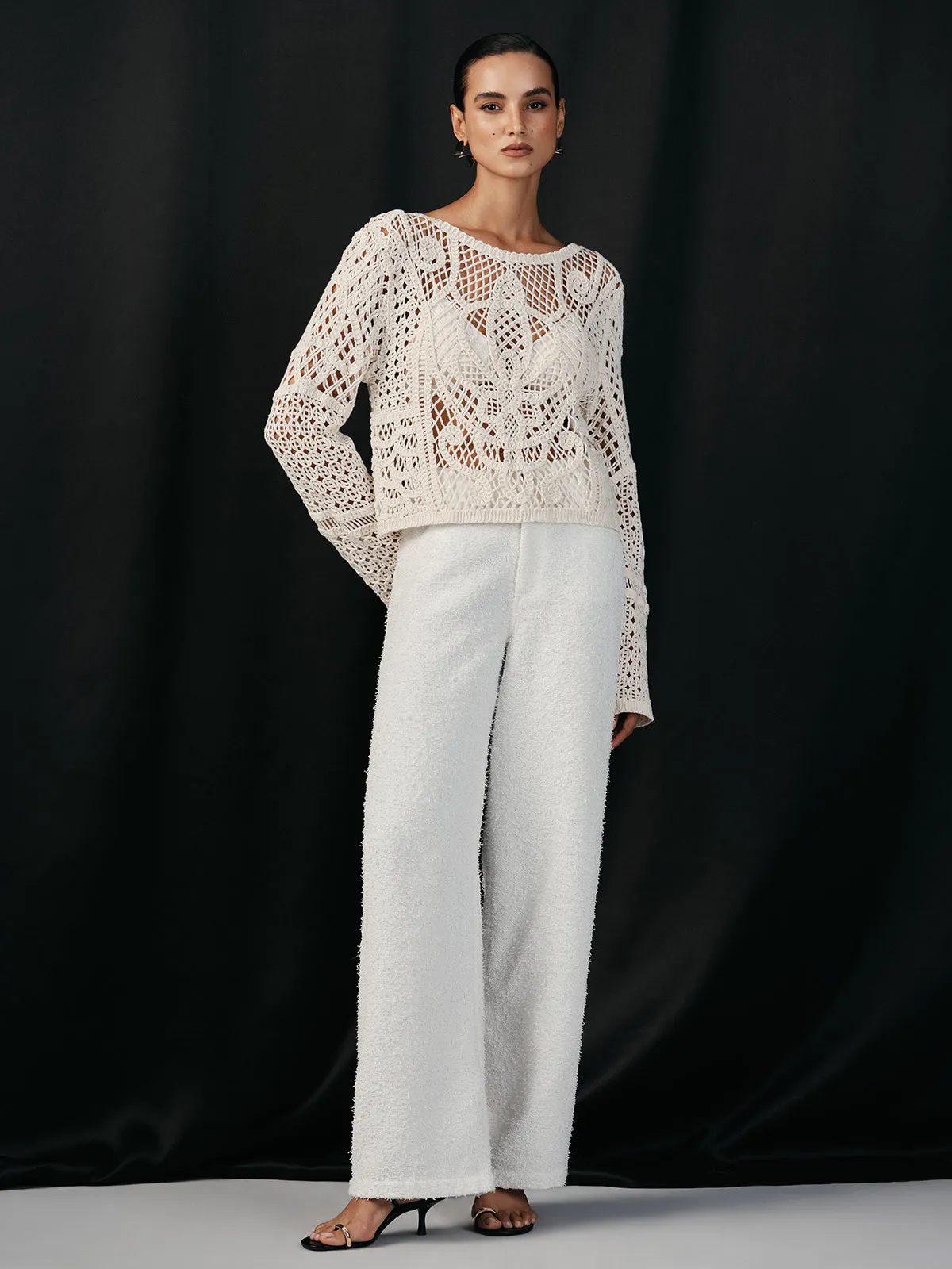 Tweed Mid-Waisted Wide-Leg Pants sold by COMMENSE product image thumbnail 2