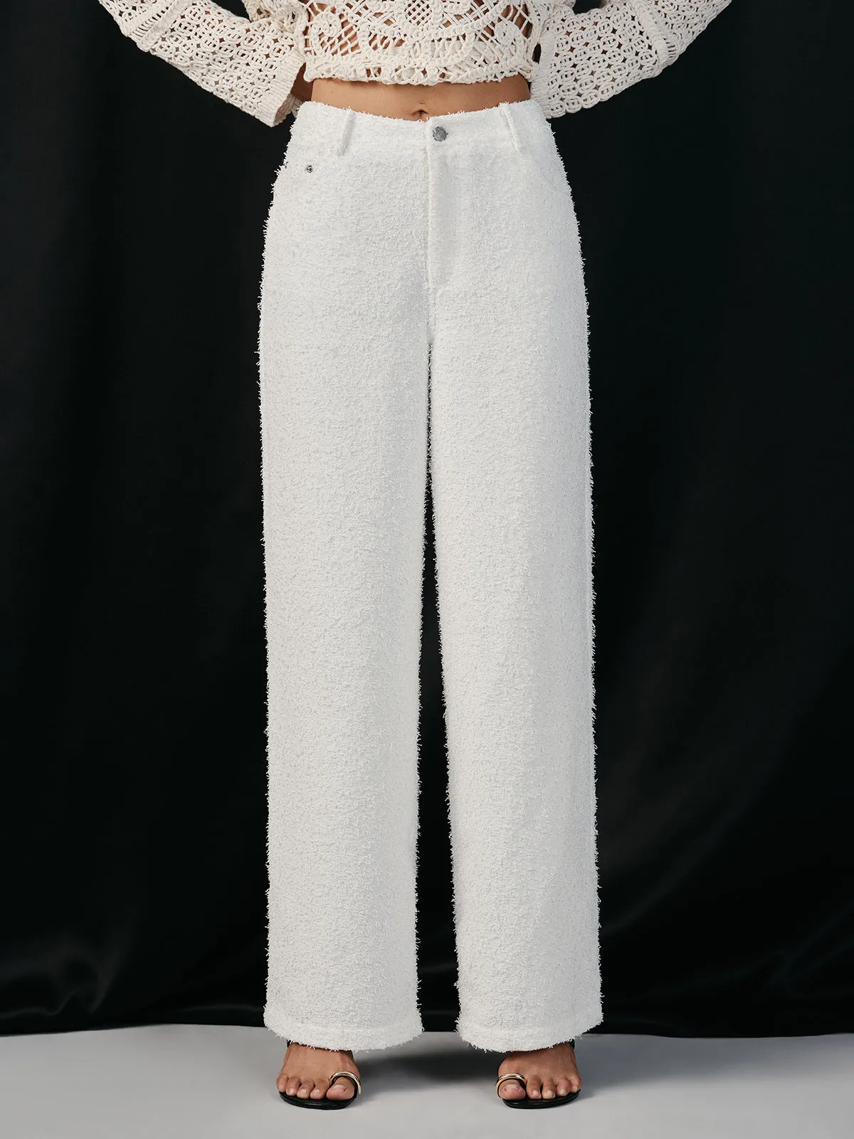 Tweed Mid-Waisted Wide-Leg Pants sold by COMMENSE product image thumbnail 3