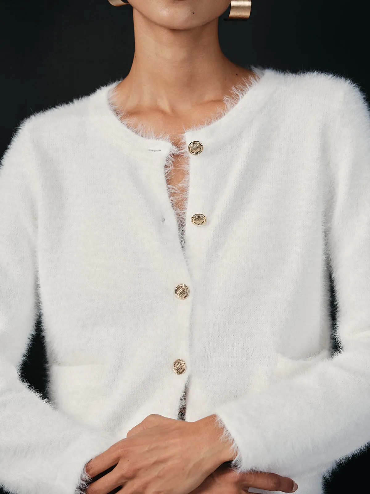 Fluffy Metal Button Cardigan and Skirt Set sold by COMMENSE product image thumbnail 4