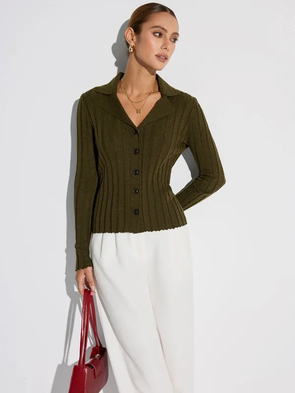 Collared Textured Button Wool Blend Sweater sold by COMMENSE