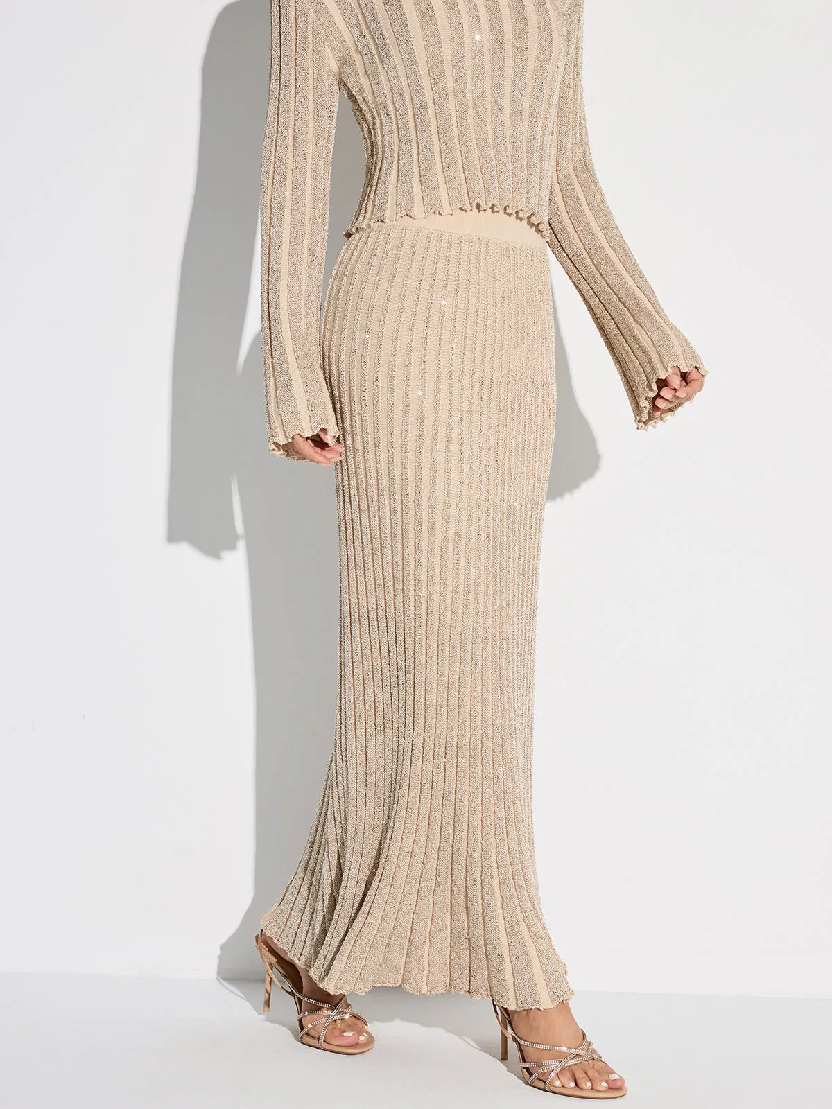 Glitter Textured Top and Maxi Skirt Set sold by COMMENSE product image thumbnail 4