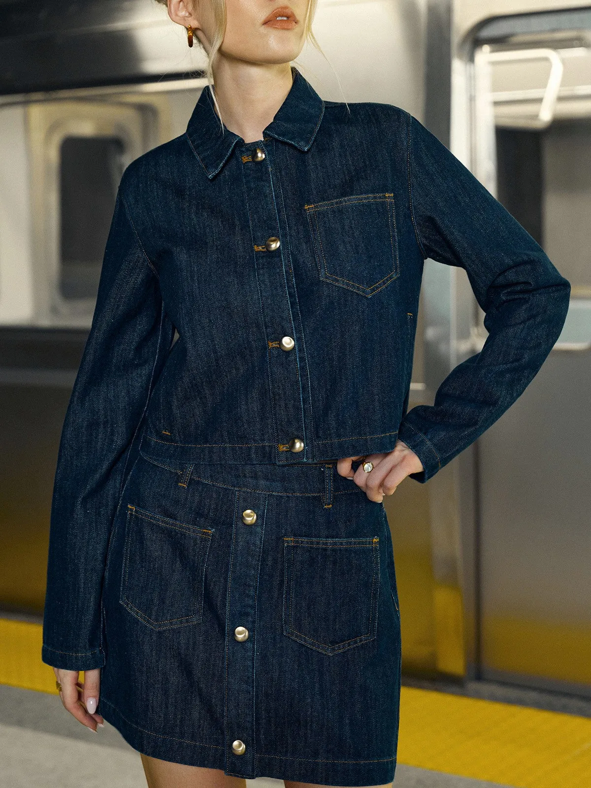 Crop Button Denim Jacket sold by COMMENSE product image thumbnail 2