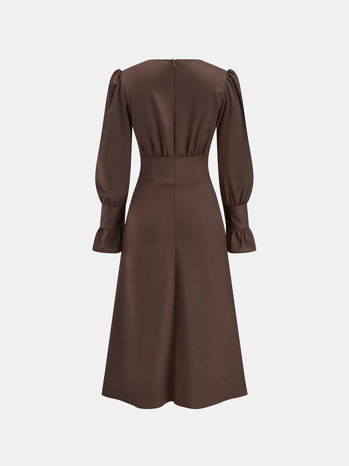V-Neck Puff Sleeve Button Fitted Dress sold by COMMENSE product image thumbnail 2