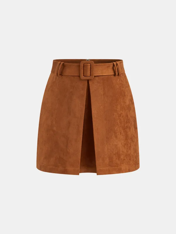Suede Belted Split Mini Skirt sold by COMMENSE