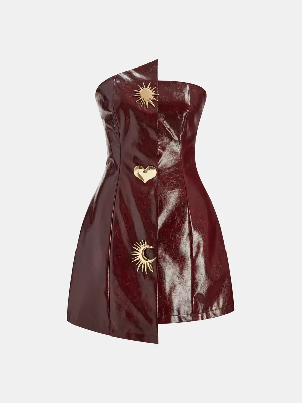 Strapless Asymmetric Faux Leather Dress sold by COMMENSE