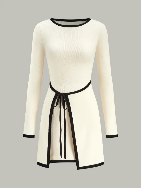 Contrast Trim Long Sleeve Sweater Dress sold by COMMENSE