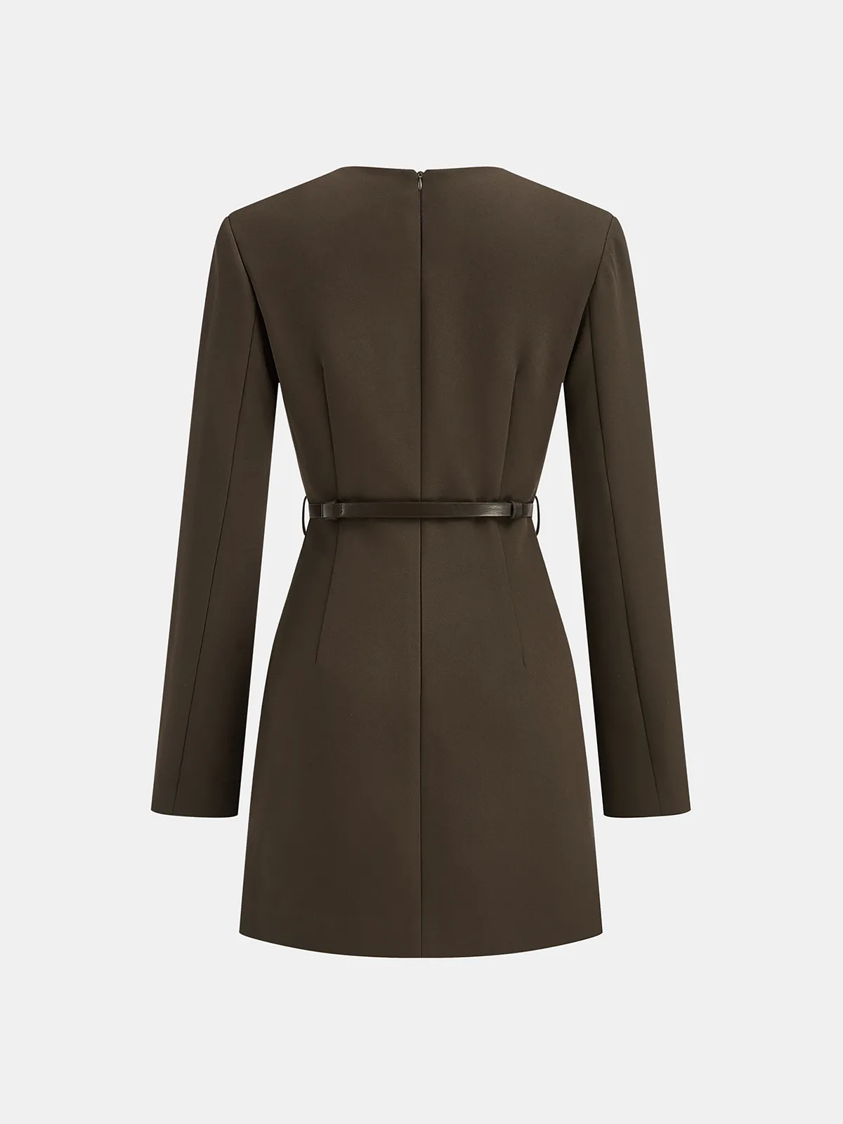 Belted V-Neck Tailored Dress sold by COMMENSE product image thumbnail 3