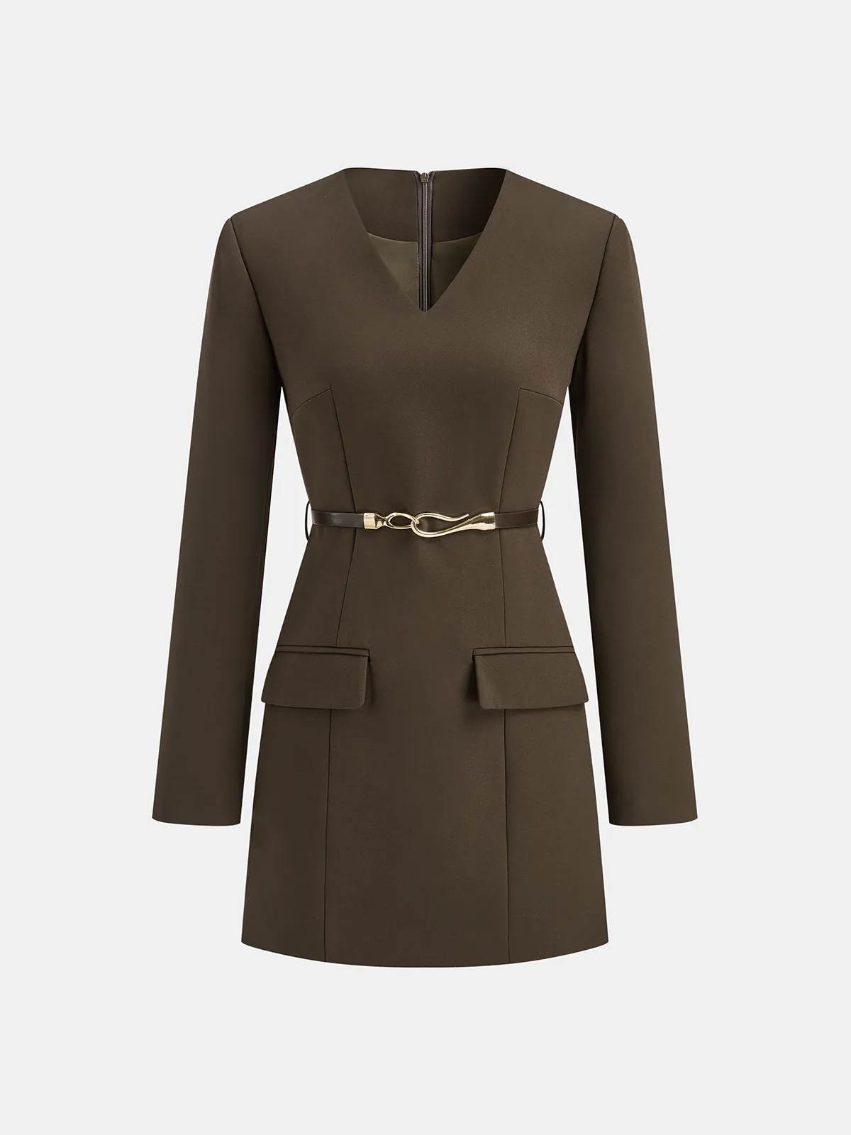 Belted V-Neck Tailored Dress sold by COMMENSE