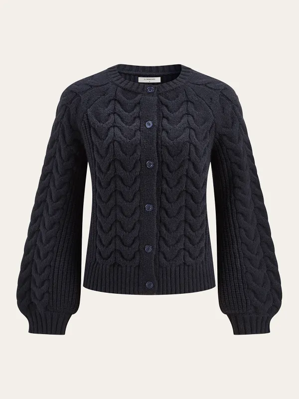 Cable Knit Balloon Sleeve Cardigan sold by COMMENSE