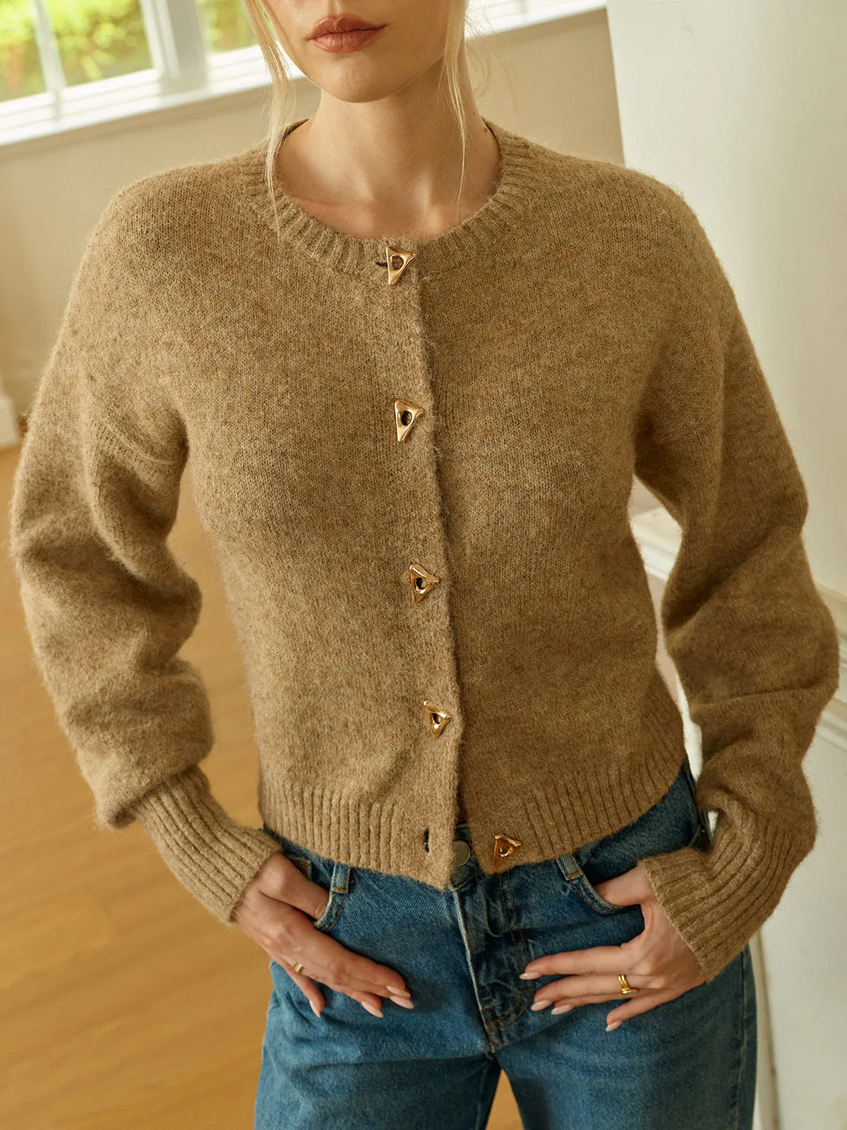 Triangle Button Wool Blend Cardigan sold by COMMENSE product image thumbnail 5