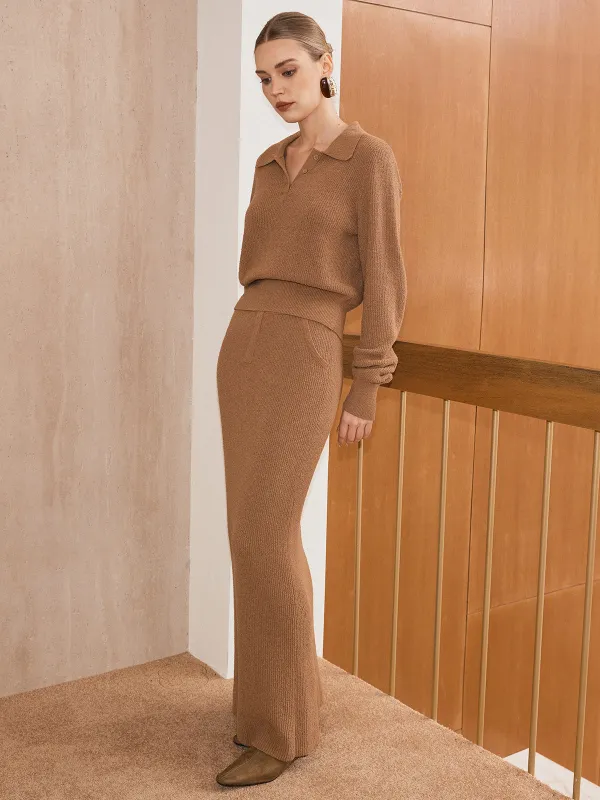 Mid-Waist Button Detail Sweater Skirt sold by COMMENSE