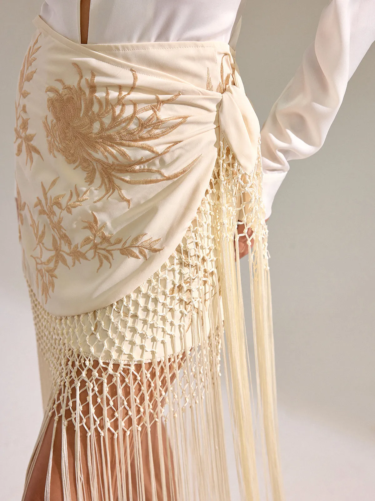 Floral Embroidered Fringe Mini Skirt sold by COMMENSE product image thumbnail 4