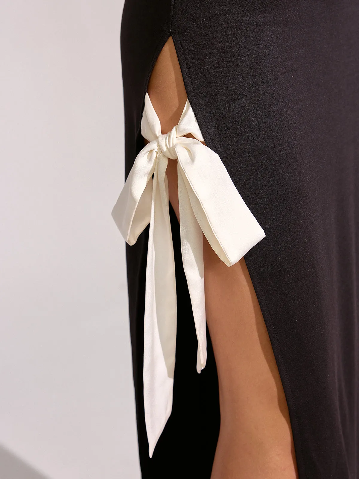 High Slit Bow Sleeveless Maxi Dress sold by COMMENSE product image thumbnail 2