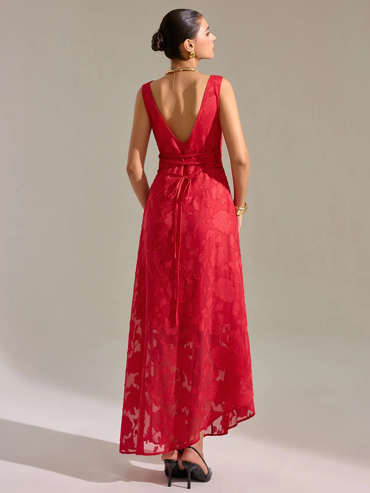 Floral Jacquard Sleeveless Maxi Dress sold by COMMENSE product image thumbnail 3