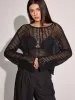 Sheer Openwork Crochet Long Sleeve Top sold by COMMENSE