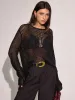 Sheer Openwork Crochet Long Sleeve Top sold by COMMENSE