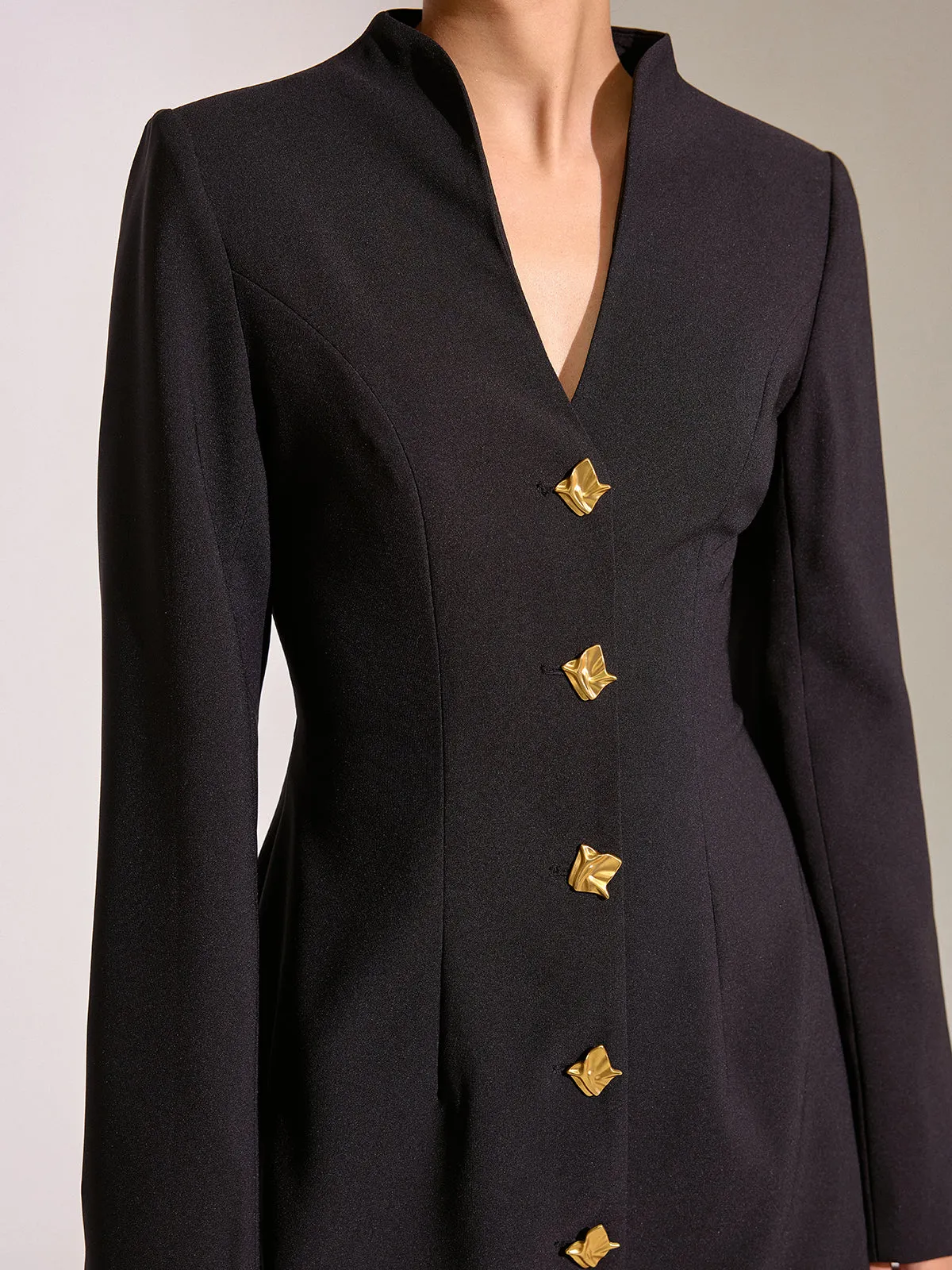 V-Neck Long Sleeve Metal Button Mini Dress sold by COMMENSE product image thumbnail 5