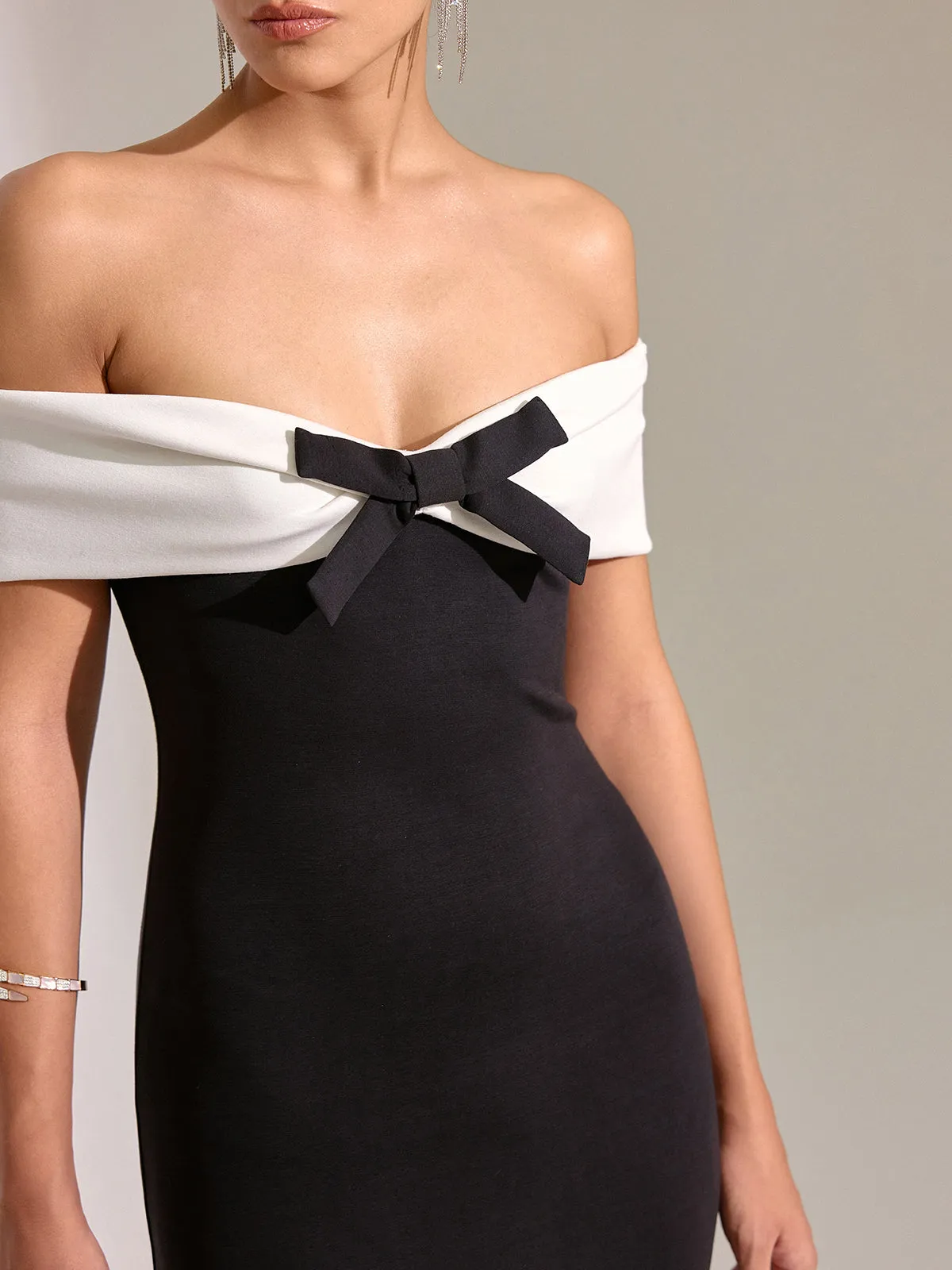 Bow Off-Shoulder Mermaid Midi Dress sold by COMMENSE product image thumbnail 4