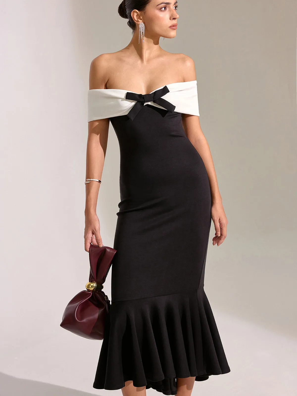 Bow Off-Shoulder Mermaid Midi Dress sold by COMMENSE product image thumbnail 2