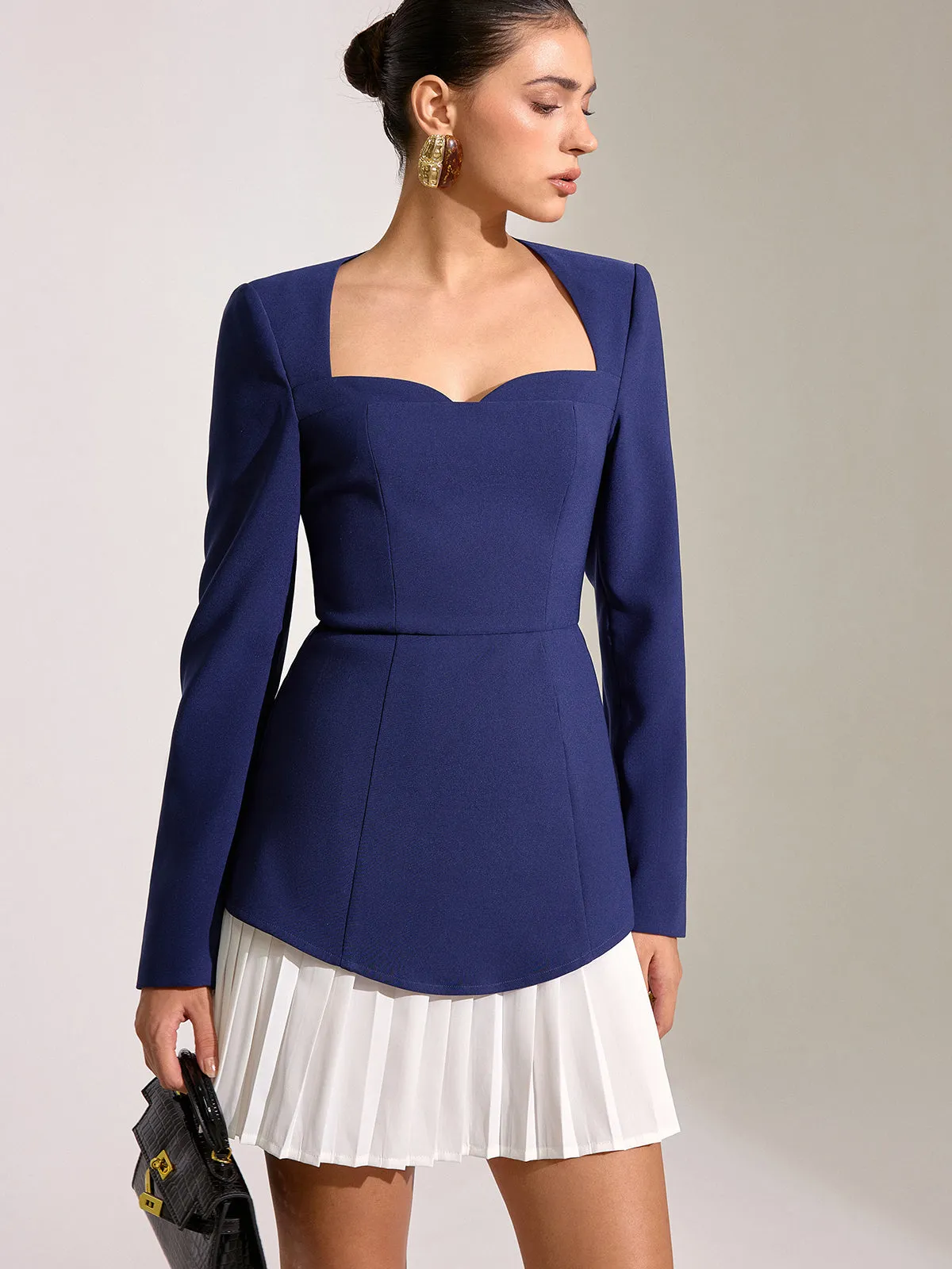 Contrast Pleated Hem Square Neck Mini Dress sold by COMMENSE product image thumbnail 2