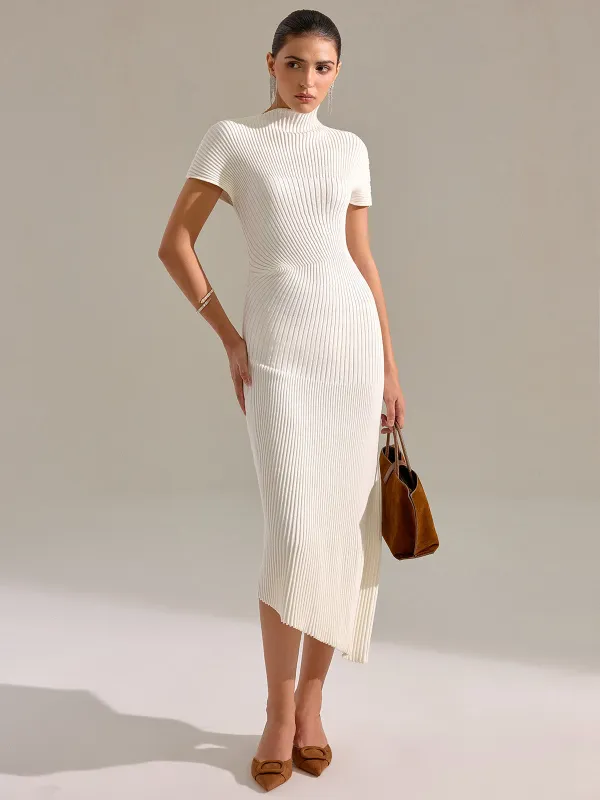 Mock Neck Short Sleeve Asymmetric Hem Maxi Dress sold by COMMENSE