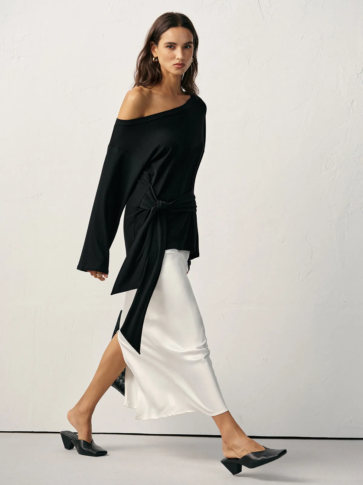 Off-Shoulder Long Sleeve T-Shirt sold by COMMENSE product image thumbnail 2