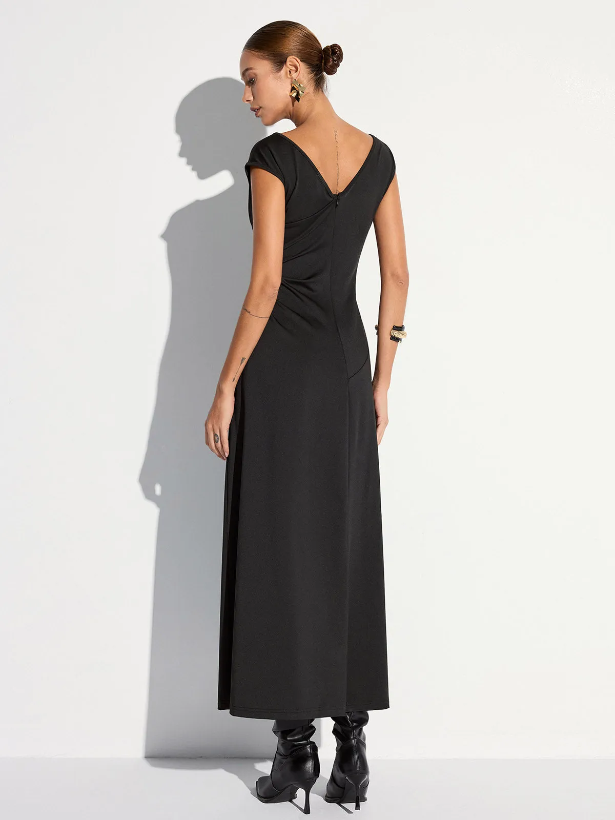 Cap Sleeve Ruched Backless Maxi Dress sold by COMMENSE product image thumbnail 2