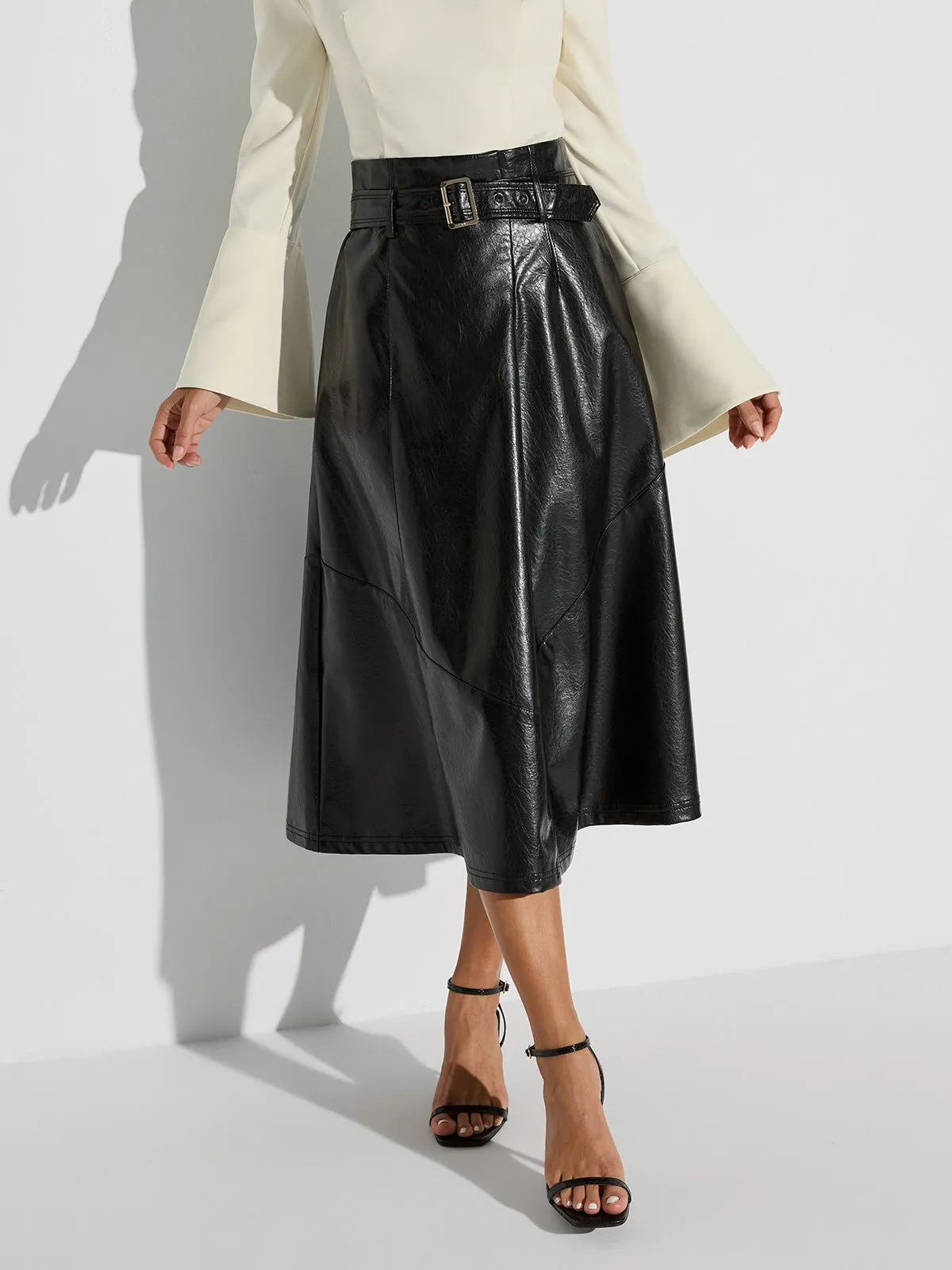 Belted PU Leather Maxi Skirt sold by COMMENSE product image thumbnail 4