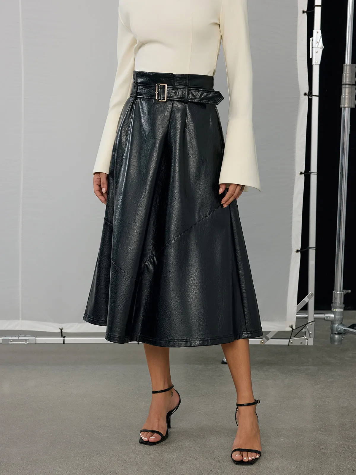 Belted PU Leather Maxi Skirt sold by COMMENSE product image thumbnail 2