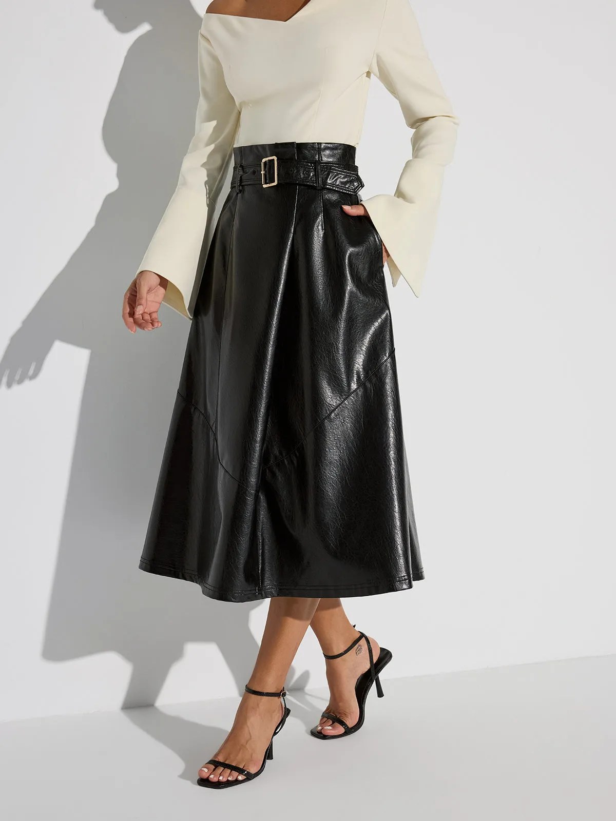 Belted PU Leather Maxi Skirt sold by COMMENSE product image thumbnail 3