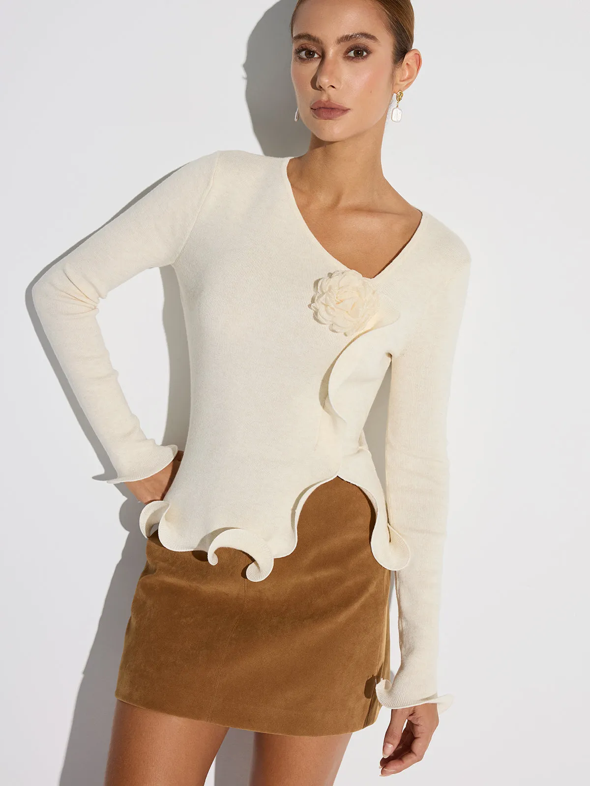 3D Floral Ruffled Hem Knit Top sold by COMMENSE product image thumbnail 4