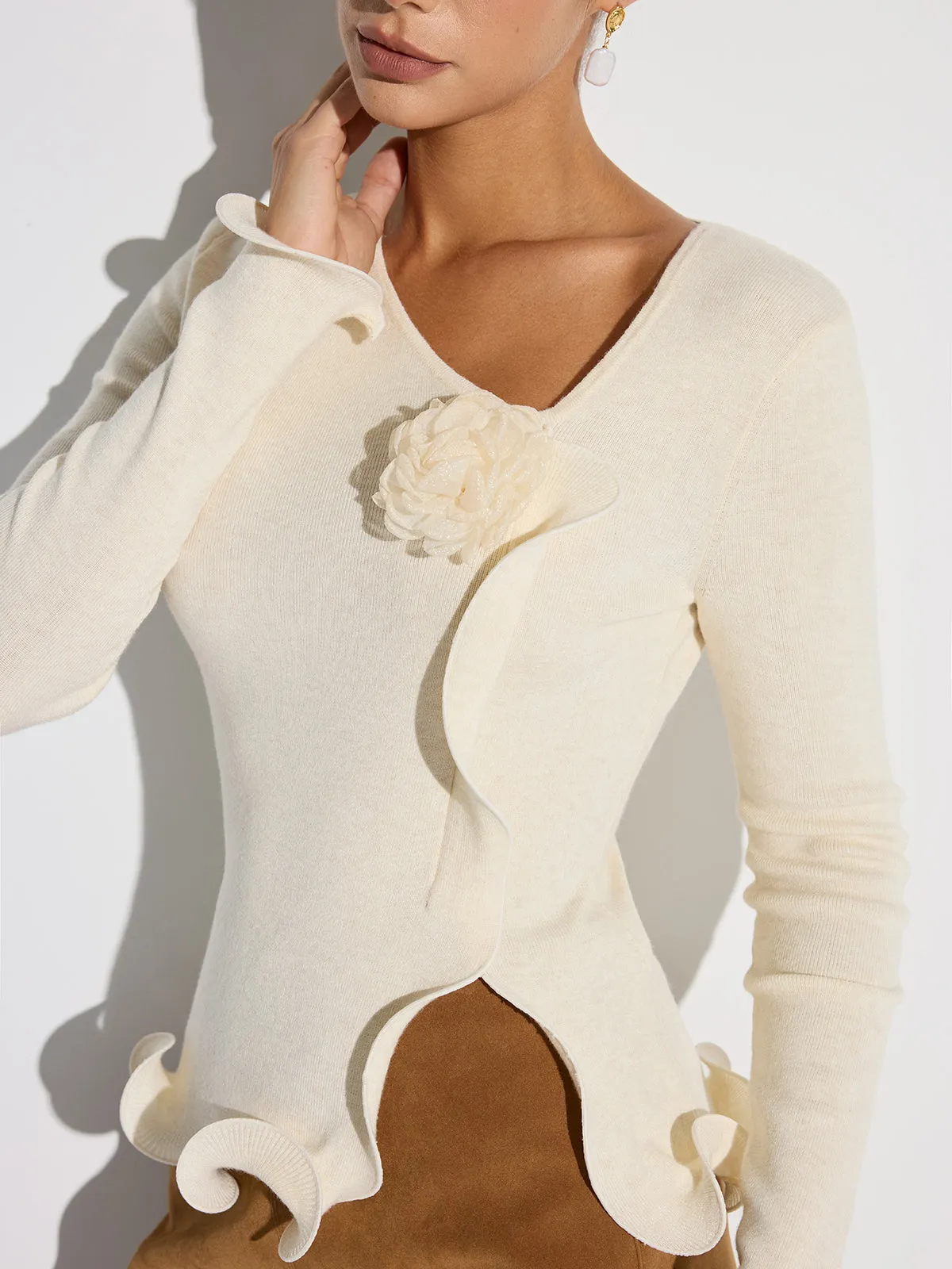 3D Floral Ruffled Hem Knit Top sold by COMMENSE product image thumbnail 5