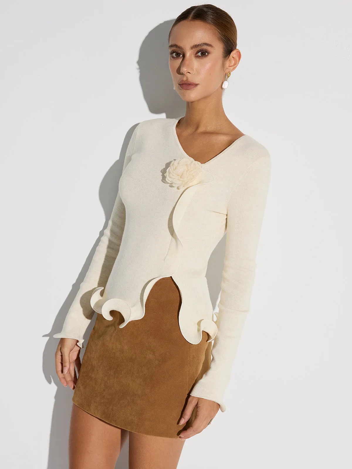 3D Floral Ruffled Hem Knit Top sold by COMMENSE product image thumbnail 2