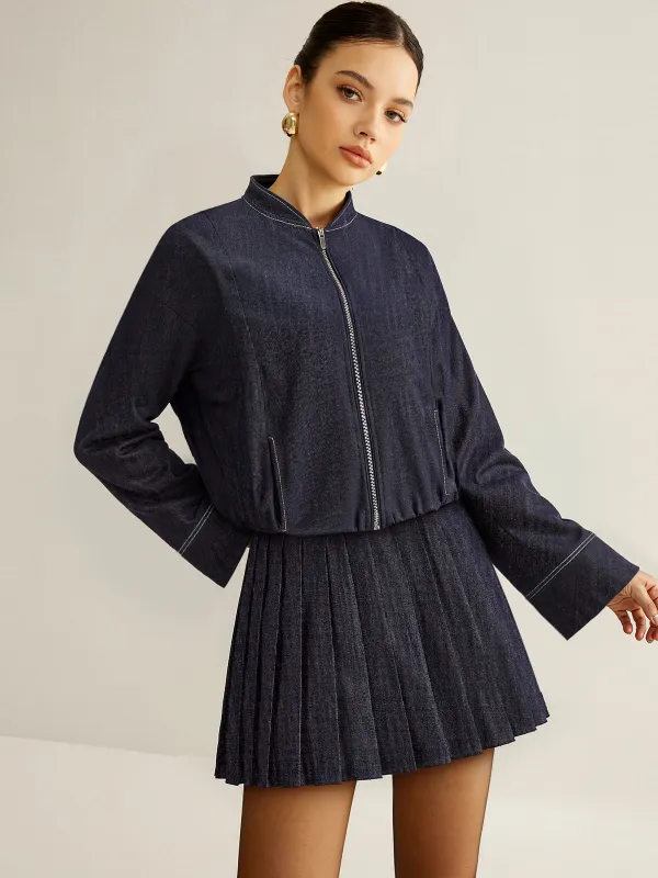 Zip Front Jacket and Pleated Mini Skirt Set sold by COMMENSE