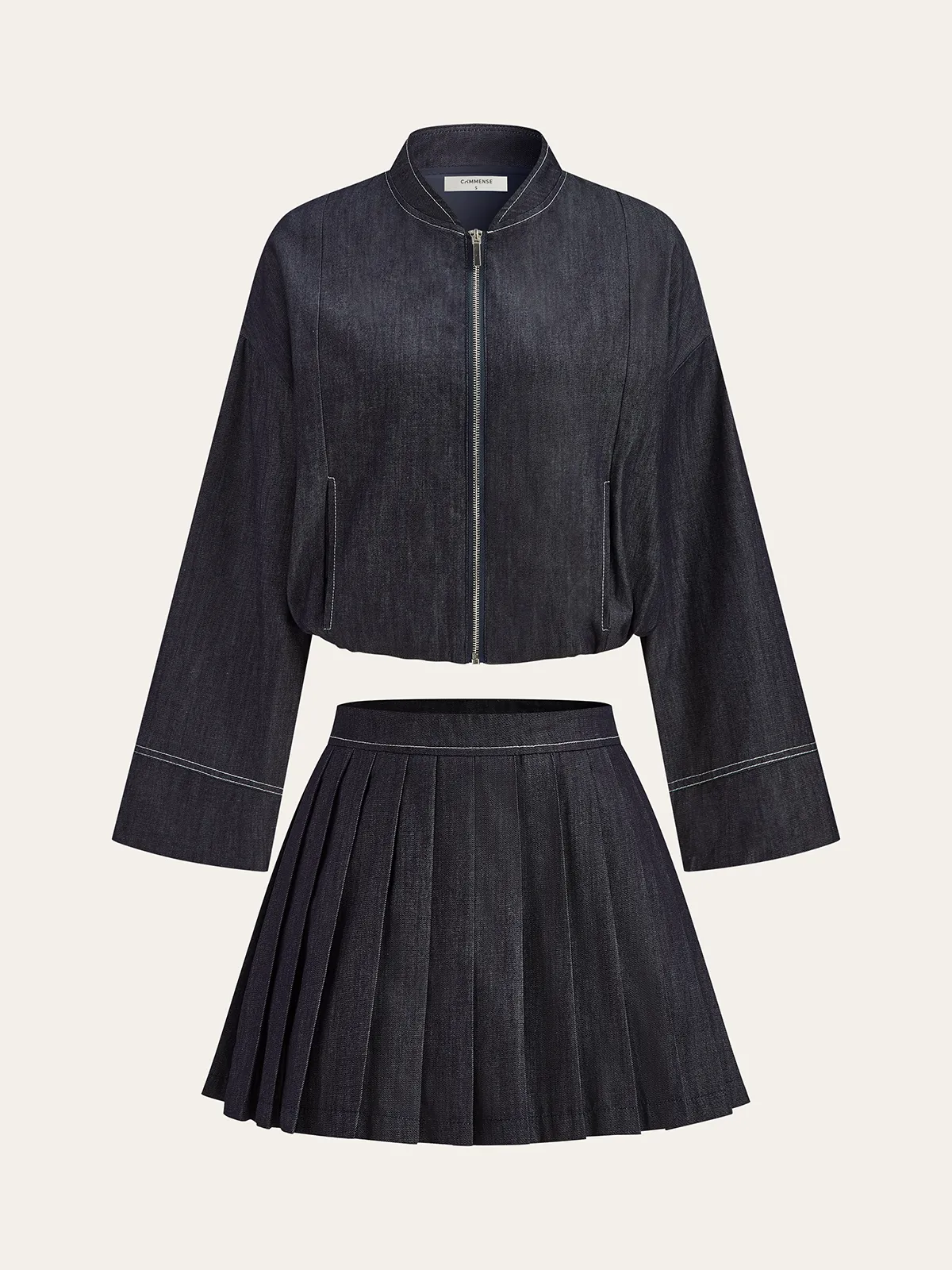 Zip Front Jacket and Pleated Mini Skirt Set sold by COMMENSE product image thumbnail 2