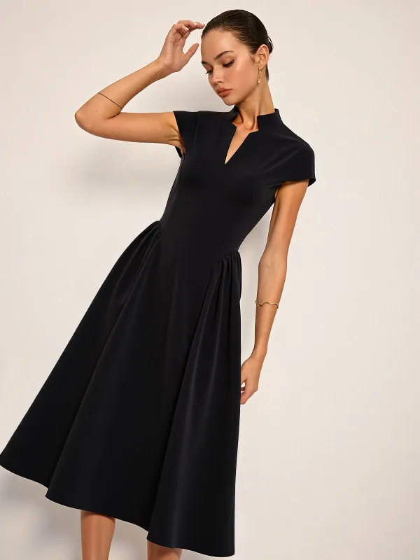 Cap Sleeved Keyhole Neckline Flared Midi Dress sold by COMMENSE