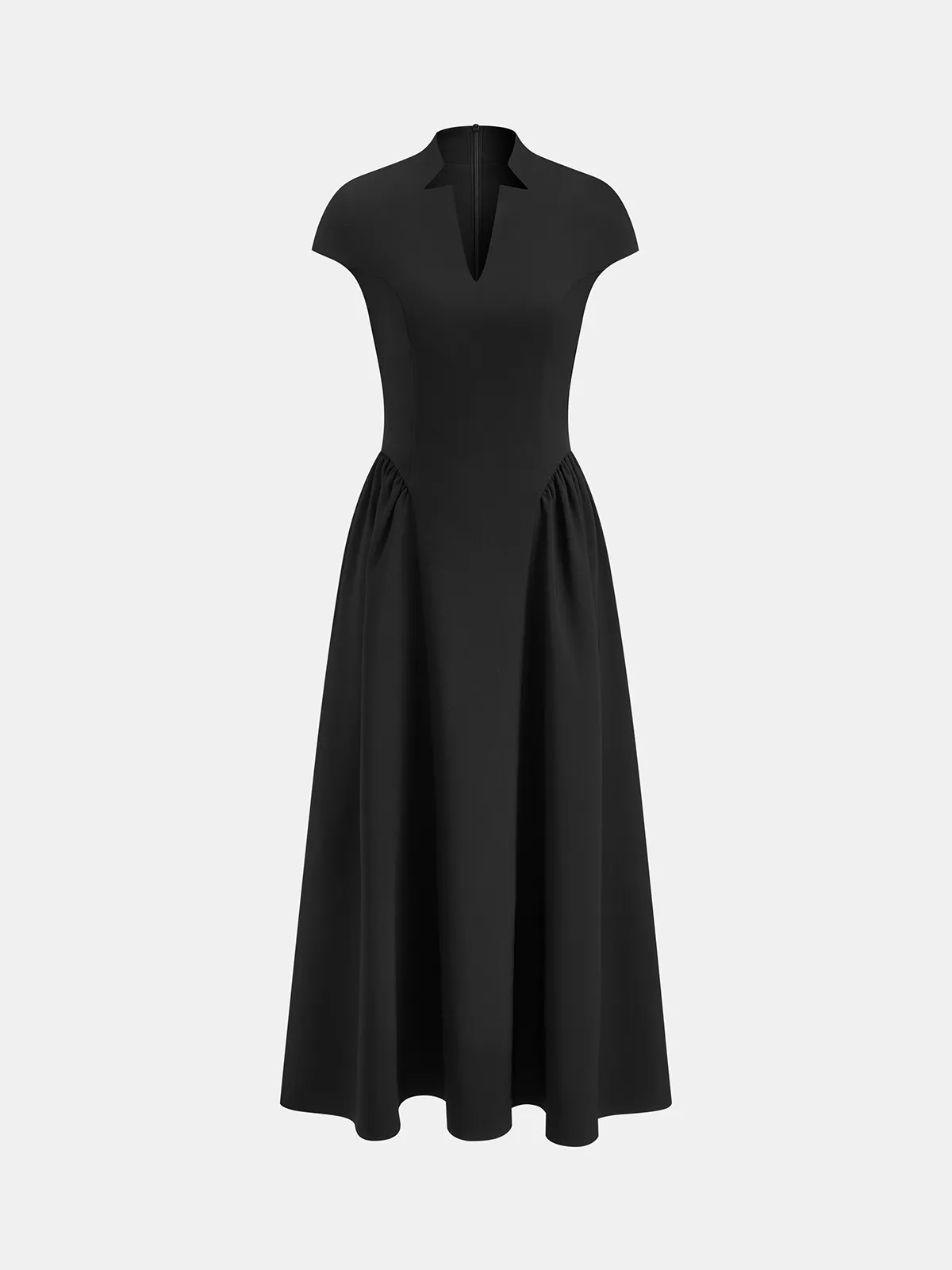 Cap Sleeved Keyhole Neckline Flared Midi Dress sold by COMMENSE product image thumbnail 2