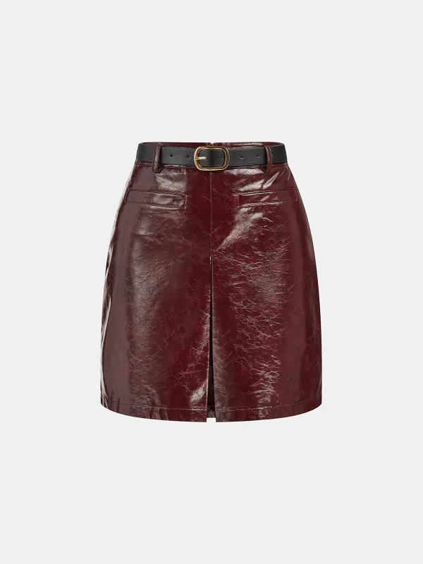 PU Leather Belted Mini Skirt sold by COMMENSE