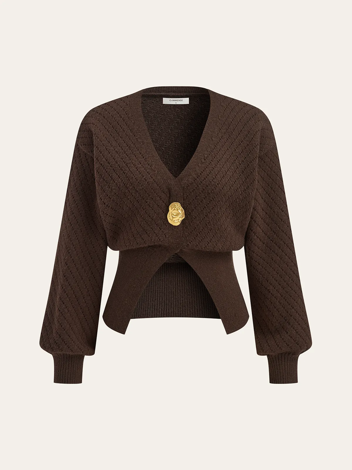 Metal Detail V-Neck Cinched Waist Sweater sold by COMMENSE