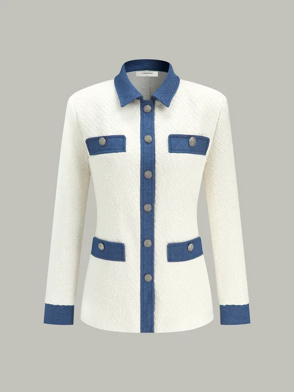 Metal Button Contrast Trim Tweed Jacket sold by COMMENSE