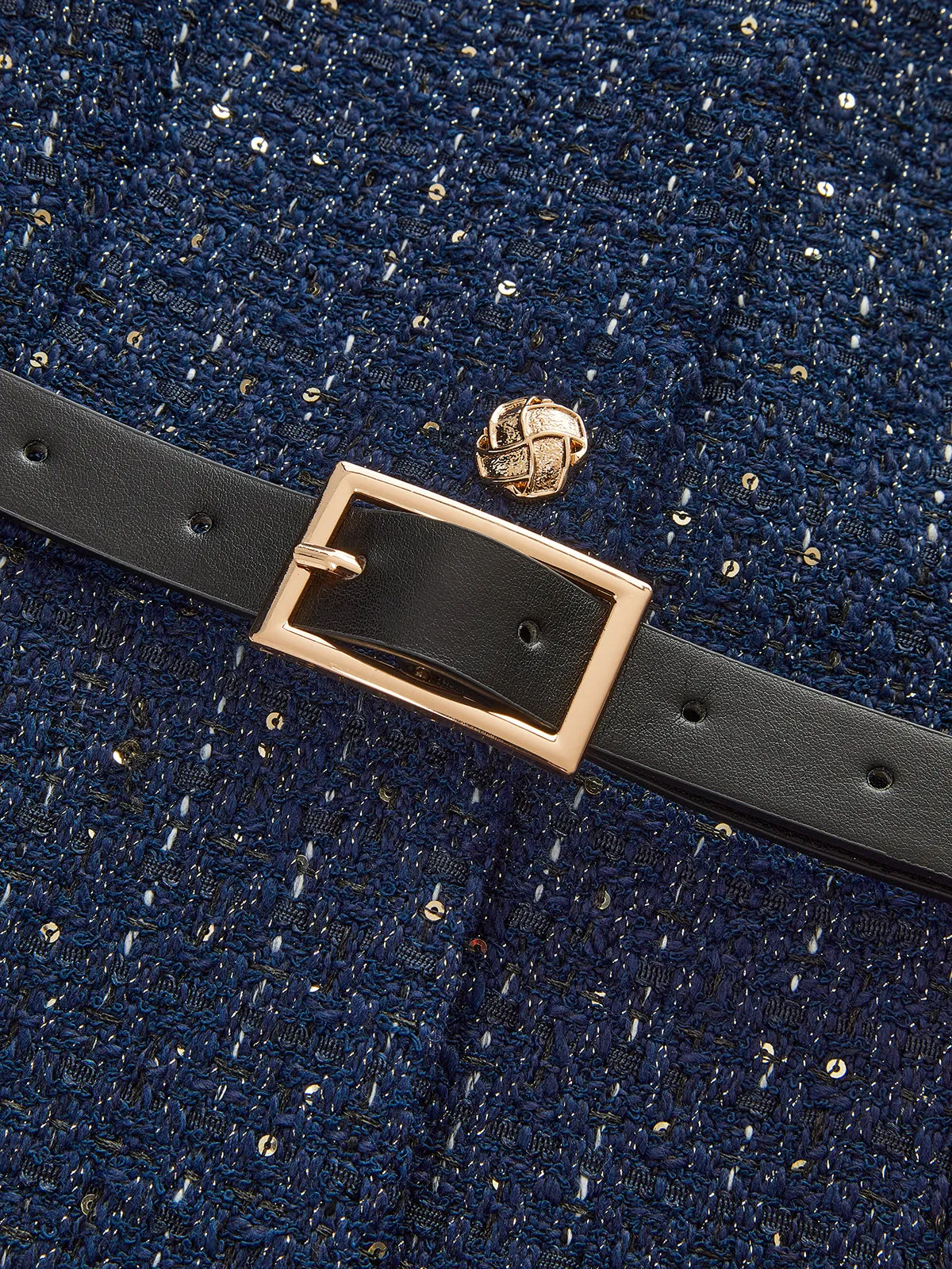 Metal Button Belted Tweed Jacket sold by COMMENSE product image thumbnail 2