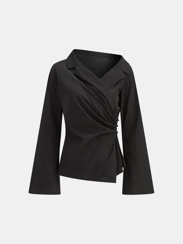 Flared Sleeve Asymmetric Wrap Shirt sold by COMMENSE