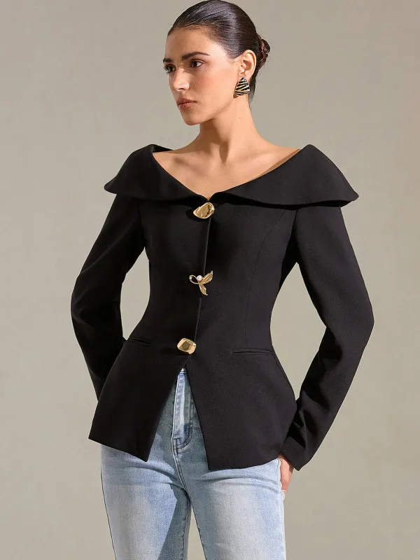 Large Lapel Off-Shoulder Blazer sold by COMMENSE